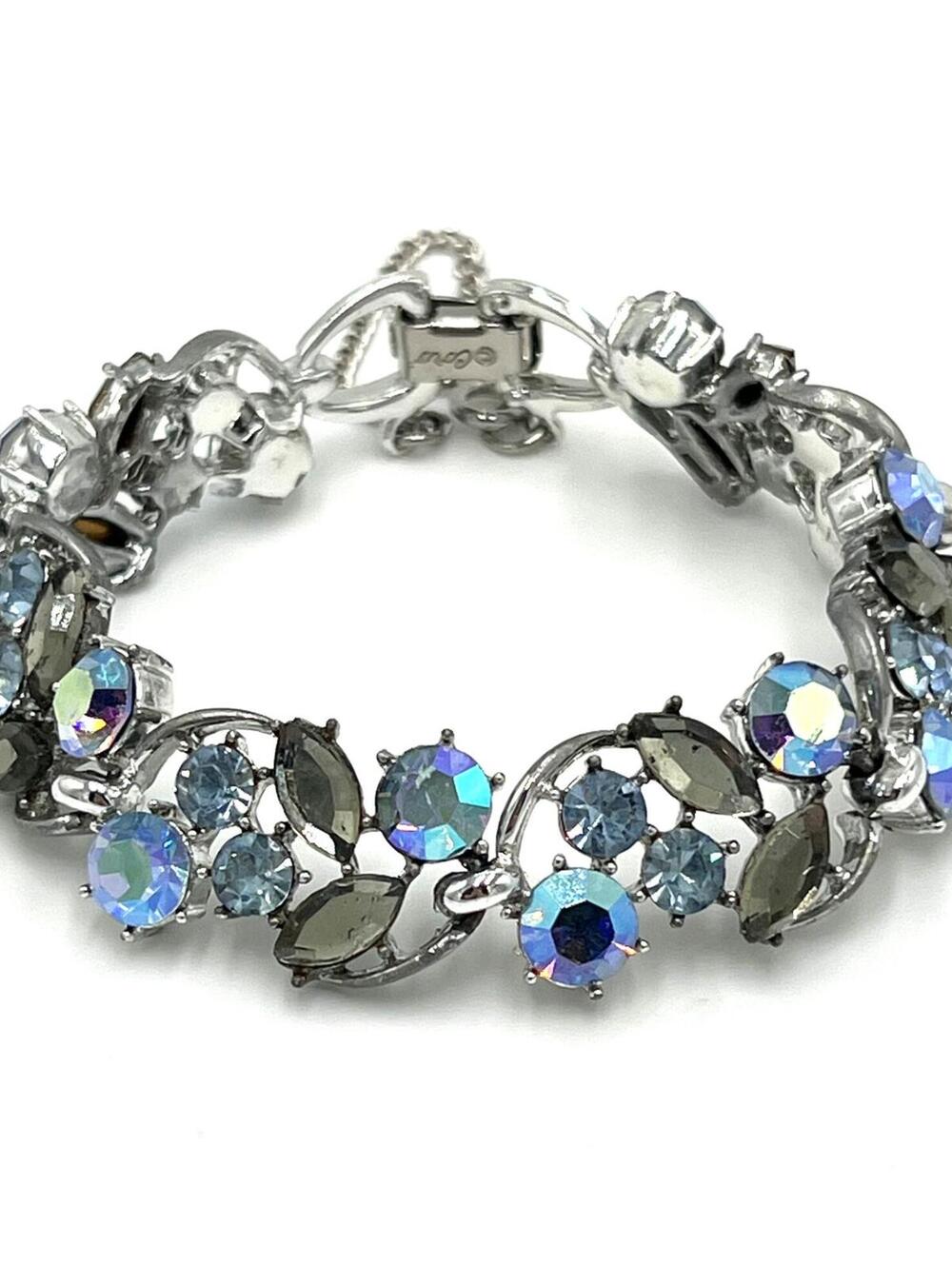 Vintage Coro Blue Aurora Borealis Rhinestone Panel Bracelet